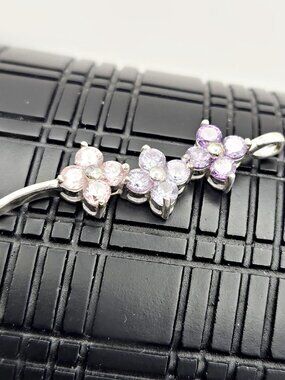 Sterling Silver Pastel Flower Pendant Pink Purple Lavender CZ Necklace Charm